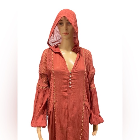 Free People boho Red Hooded Maxi Dress cover up size XS - Picture 6 of 6